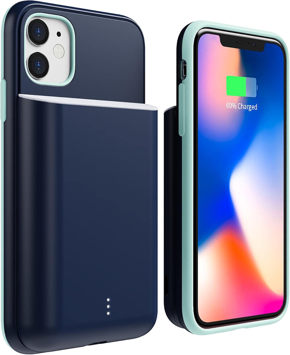 Battery Charging Case for Iphone 11 – Detachable & Magnetic Smart Charger Case for Apple Wireless Charging – Protective Portable Rechargeable Charging Cover Compatible with Iphone - Navy Mint