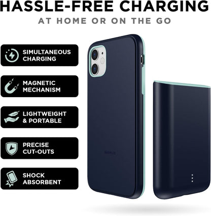 Battery Charging Case for Iphone 11 – Detachable & Magnetic Smart Charger Case for Apple Wireless Charging – Protective Portable Rechargeable Charging Cover Compatible with Iphone - Navy Mint