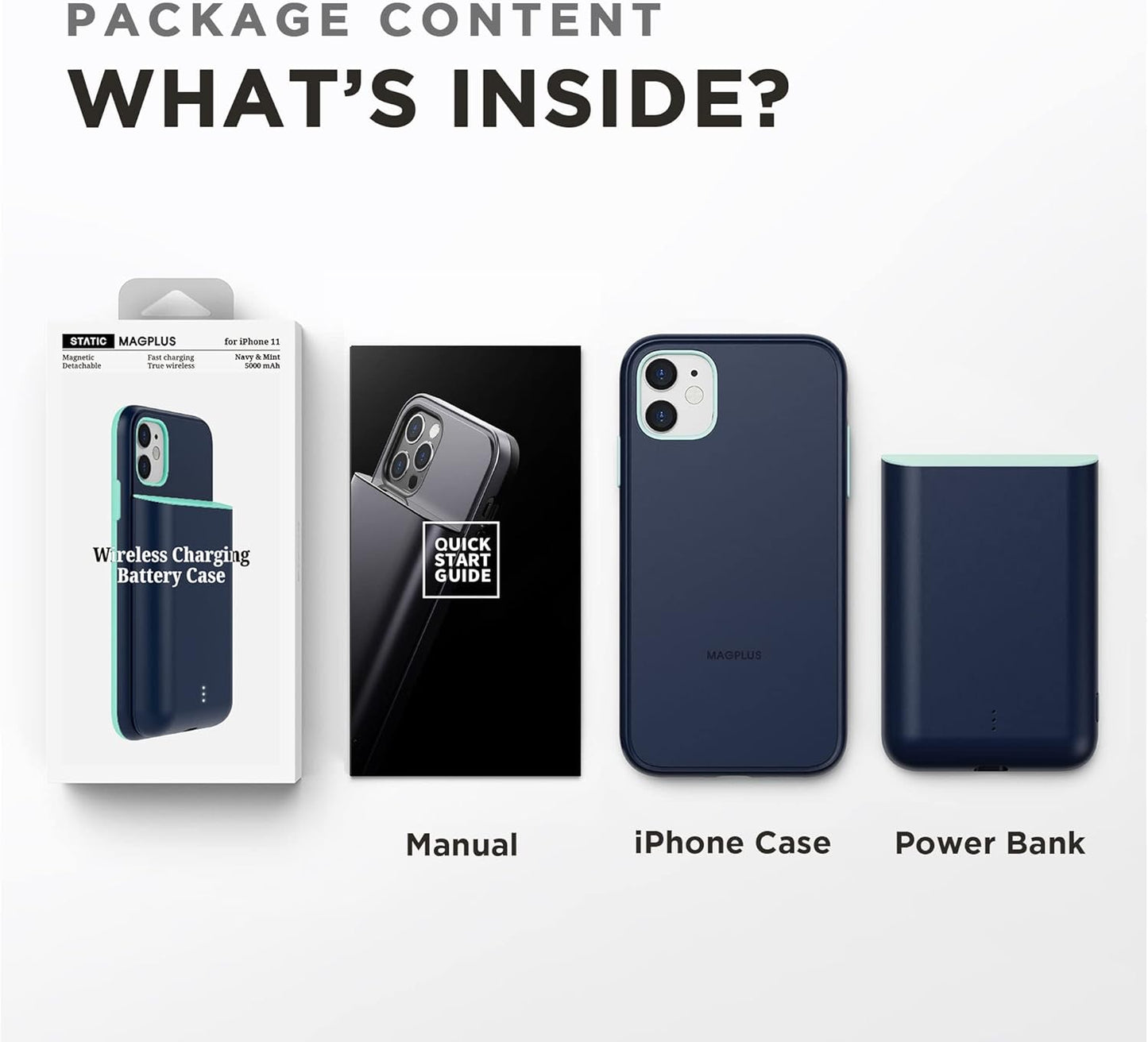 Battery Charging Case for Iphone 11 – Detachable & Magnetic Smart Charger Case for Apple Wireless Charging – Protective Portable Rechargeable Charging Cover Compatible with Iphone - Navy Mint