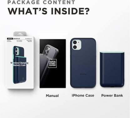 Battery Charging Case for Iphone 11 – Detachable & Magnetic Smart Charger Case for Apple Wireless Charging – Protective Portable Rechargeable Charging Cover Compatible with Iphone - Navy Mint